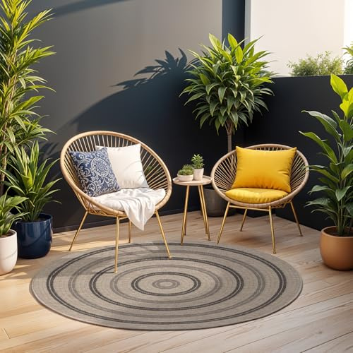 Livabliss Porto Outdoor wetterfest - In und Outdoor für Balkon 100 cm, Terrasse, Garten, Küche - e Boho Style für draußen - Beige, Schwarz, Grau