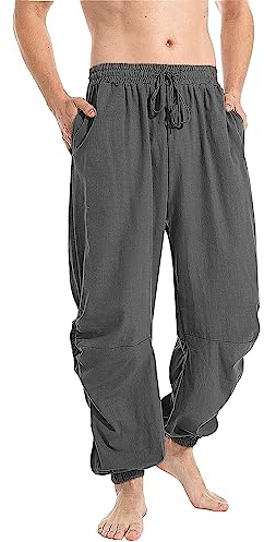 YAOBAOLE Leinenhose Herren Freizeithosen Lässige Strandhose aus Baumwollmischung Leichte Sommerhose Yoga Lange Hosen Regular Fit Dunkelgrau M