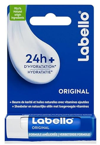 LABELLO Original (1 x 4,8g), Baume à lèvres enrichi en huiles naturelles et à la texture onctueuse, Soin des lèvres Hydratation longue durée pendant 24H