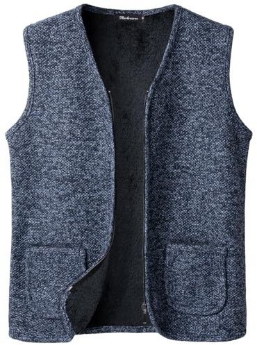 Harbrosrce Chalecos Exteriores de Punto para Hombre Forro Polar Cárdigan sin Mangas Otoño Invierno Cremallera Chaqueta de Suéter Cálido Caballero