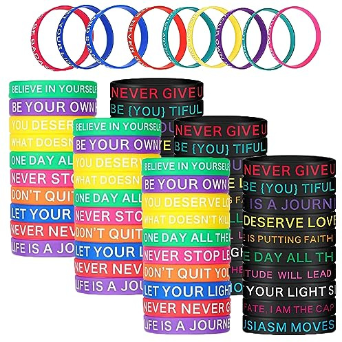 60 stycken Motiverande Dating Gummiarmband, BOSOIRSOU 5,84 cm diameter Inspirerande silikonarmband Unisex elastiska armband för män kvinnor Party Supplies