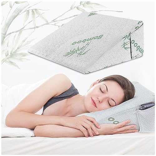 GC GAVENO CAVAILIA Memory Foam Bamboo Wedge Pillow For Adults, Orthopaedic Folding Bed Wedge Pillow, For Leg Elevation, Reduced Pain, Snoring, & Acid Reflux Pillow, Back Support Pillow For Bed, White