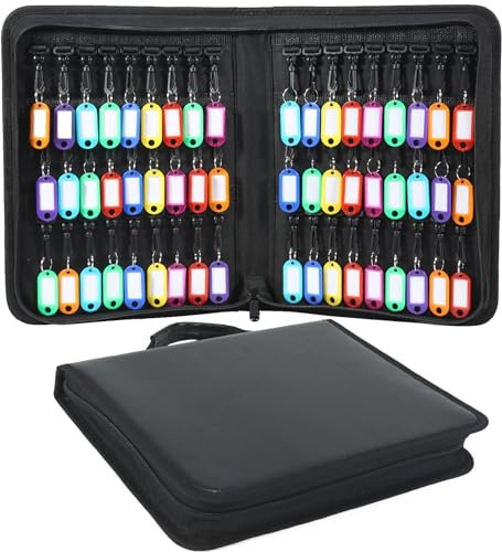 Portable Zippered Key Case, Portable Key Organizer with Handle, Waterproof & Fireproof Key Binder with 54 Hooks and Tags, Key Box Organizer for Estate Sales, Hotel Executives, Landlord, Car Rental