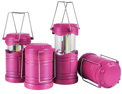 Lichamp Paquete de 4 linternas de camping COB rosa, linterna portátil de alto lúmenes para acampar al aire libre, equipo de supervivencia brillante para emergencias, senderismo, apagones, huracanes,