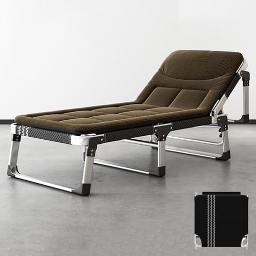 YVYKFZD Campingbett Feldbett für Erwachsene, 5-Fach Feldbett Klappbar, tragbare Campingliege aus Aluminiumlegierung mit Matratze, unterstützt 440 Pfund, für Zeltreisen im Freien (Color : Coffee Color