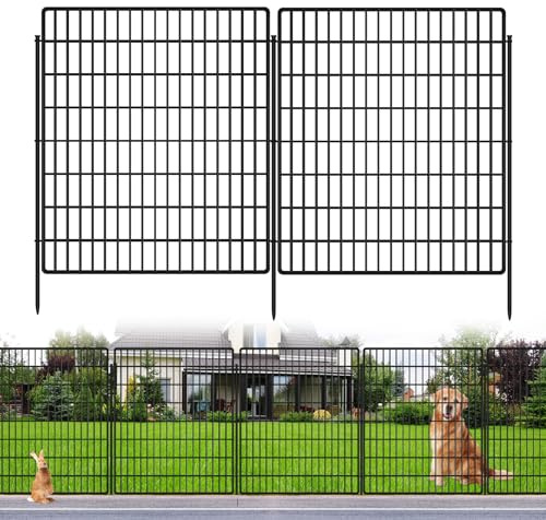 10 Panels Garden Fencing Animal Barrier, 33 in(H) X 24 ft(L) Dog Fence Outdoor for Yard Rustproof No Dig Decorative Tall Garden Fence Metal Wire Panel Border Patio Rabbit Ground Stakes Fencing