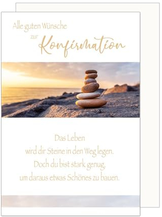 Edition Seidel Premium Glückwunschkarte zur Konfirmation mit Umschlag. Konfirmationskarte Karte mit Spruch Grusskarte Steine Strand Junge Mädchen (KF309 SW024)