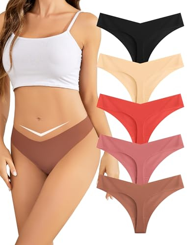 Voenxe Stringtrosor Dam, String Trosor UnderkläDer Flerpack,Seamless Thong | 5 Pack LåGmidjade Women Underwear Brazilian Stringtrosa,SöMlöSa Tanga Damtrosor,Invisible Trosa, Soft Osynliga Sport Trosor