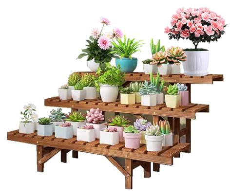 HUHJYUGE Pflanzenregal Hölzern, Blumenständer Outdoor, Blumenregal Holz Außen, Pflanzenständer Hoch Balkon, Blumenregal Blumenbank Holz Regal, Blumentreppe Ecke für Innen