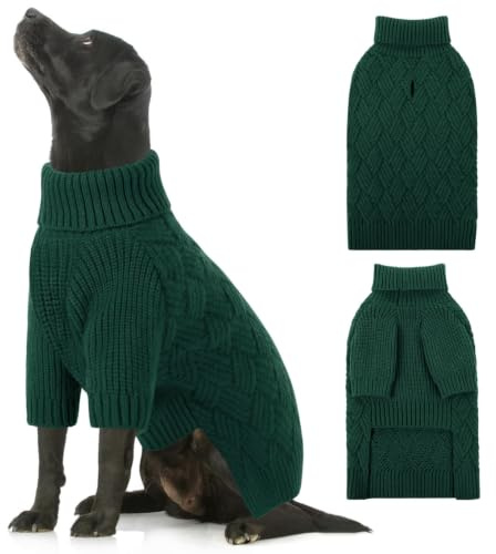 AOFITEE XXL Dog Jumper, Christmas Dog Jumper for Large Dogs Girl Boy, Green | Warm Turtleneck Dogs Jumper with Sleeves, Fall Winter Large Dog Jumpers Knitted Sweater for Golden Retriever, Greyhound