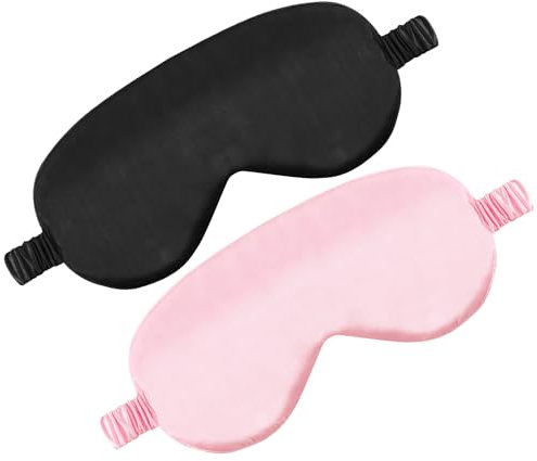 2 Stück Seiden Schlafmaske, Weiche Augenbinde mit verstellbarem Riemen Satin Verdunkelungs Augenmaske Augenabdeckung Tiefe Ruhe Augen-Schlafschutz für Frauen Männer Spiele Party Nachtreisen Nickerchen