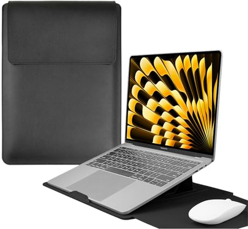 HaruYo 15-16 Funda para Ordenador portátil con Soporte Fuente para Ordenador portátil, de Piel sintética para MacBook Air/MacBook Pro/Surface DELL Lenovo HP ASUS Acer PC (15-16 Pulgadas | Negro)