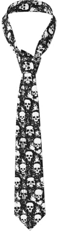 Hceaatb Cravatta da uomo con teschio e ossa nere, cravatta unisex in raso stampato sottile, Nero, Taglia unica