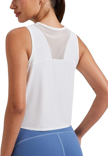 Pioneer Camp Damlinne sommar sport toppar ärmlös crop yoga skjorta för kvinnor lätt andas linne, Vit, L