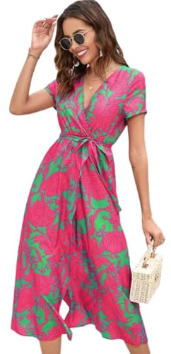 Vestidos Casuales Mujer Vestido Largo de Playa Estampado de Flores Verano Maxi Elegant Manga Corta