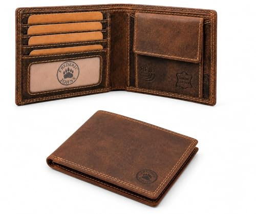 Frédéric&Johns® Portefeuille Homme Cuir Vintage RFID – Portefeuille Fin et Compact, Anti Piratage Carte, Léger et Pratique, Idéal Poche Jean, Cuir Véritable (Brun)