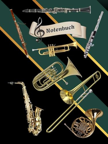 Notenheft Trompete DIN A4 Notenbuch Posaune Musikunterricht Waldhorn Notenlinienheft Große Lineatur Blasinstrumente Anfänger Kornett Querflöte ... Notensysteme Bariton Musiker Fagotte 02B13