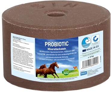 Salt Lick for Horses – PROBIOTIC Mineral Block with Live Yeast Levucell® – 1 x 3kg Lick with Vitamins & Minerals – Supports Digestion, Immunity & Fertility for Horses, Cattle, Sheep & Goats