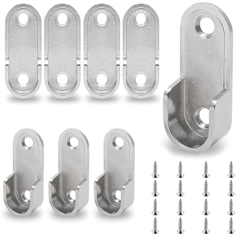 JYNXOR 8 pcs Soporte Barra Armario, con 8 Tornillos de Acero Inoxidable, Soporte Ovalado Plateado para Tubos de Armario, Soporte de Riel para Ropa, Barra para Armario y Organizador de Almacenamiento