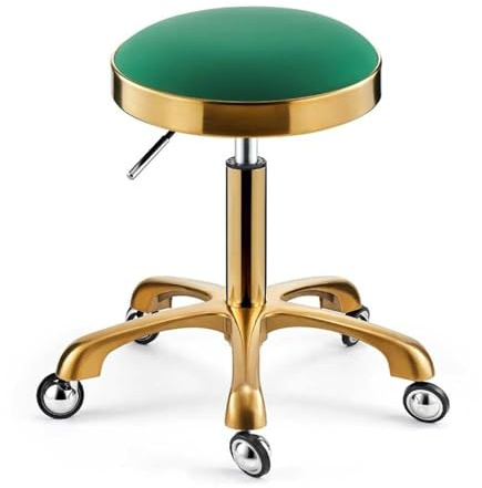 Sadelpall, Beige Silver Rullande Snurrpall Skönhetssalongstol, Läderkudde for Medicinsk Vård, Spa Kontor Manikyr Tatuering(Green,Gold)