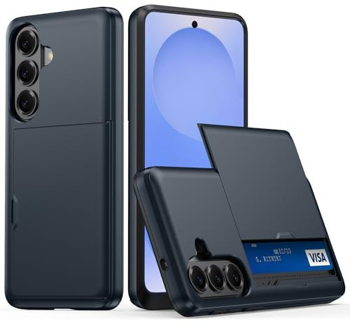 HAONANDE Mobilskal för Samsung Galaxy A57 med Dold Korthållare, Stöttåligt Skal i Hård PC + Mjuk TPU, Slimmat Matt Skydd med Skjutbart Kortfack för 1-2 Kort Mörkblå