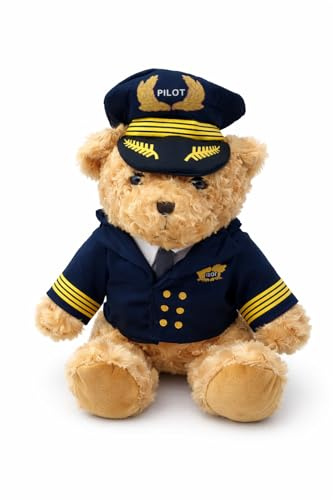 Generisch Oso de peluche piloto de 40 cm – Oso de peluche grande en traje de piloto con gorro – Regalo para niños y adultos
