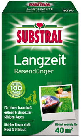 Substral Langzeit Rasendünger, 100 Tage Langzeitdüngung, für dichten und saftig grünen Rasen, 40 m² - 0,8 kg