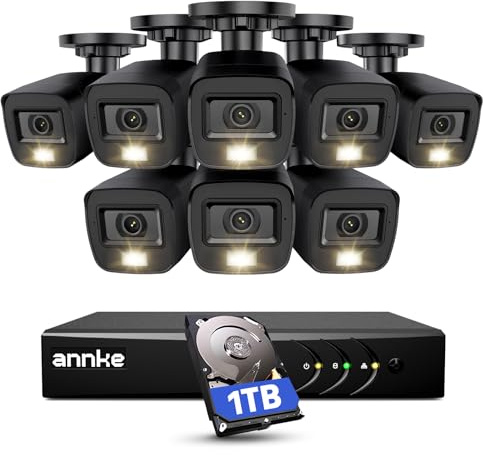 ANNKE 3K Lite Wired Security Camera System Outdoor with AI Human/Vehicle Detection, 8CH H.265+ DVR and 8 x 1920TVL 2MP IP67 Home CCTV Cameras with Smart Dual Light, Color Night Vision, 1TB Hard Drive
