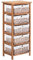 HOMCOM 5 Drawer Dresser Wicker Basket Storage Shelf Unit Wooden Frame Home Organisation Cabinet Bedroom Office Furniture Natural Finish