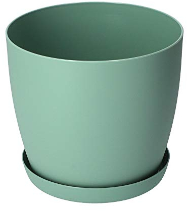 KADAX Flowerpot, fioriera con sottobicchieri, secchio di fiori rotondi in plastica, pentola Matt per cactus, felci, trama luccicante per balcone, appartamento e terrazza (⌀ 20 cm, menta)