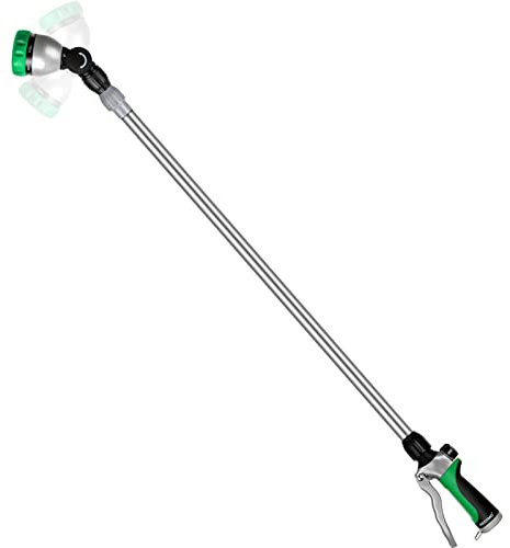 RESTMO 36”-60” (3ft-5ft) Metal Watering Wand, Long Telescopic Tube | 180° Adjustable Ratcheting Head | 7 Spray Patterns