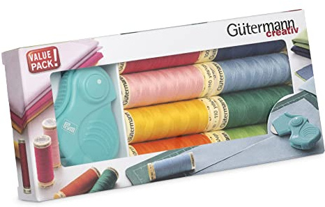 Gütermann creativ set de hilos de coser con 8 bobinas Coselotodo 100 m en colores vivos + Cutter circular plegable de PRYM