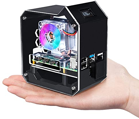 GeeekPi Raspberry Pi Mini Tower NAS Kit,Raspberry Pi Ice Tower Cooler with PWM RGB Fan,M.2 SATA SSD Expansion Board, GPIO 1 to 2 Expansion Board for Raspberry Pi 4 Model B 8GB/4GB/2GB/1GB