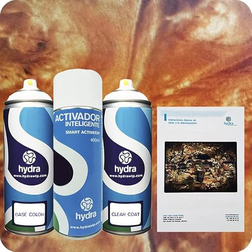 STARTER Kit Hidroimpresion: 1 Activador 400 ml + 1 barniz y color de fondo adecuados de 400 ml + 1 Manual + 1 Lámina hidroimpresión madera de raíz. Ancho: 100cm. Largo: 200cm (HMR-147)