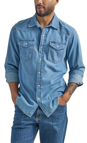 Wrangler Camisa icónica de Mezclilla de Ajuste Regular para Hombre, Lavado de Lago, X-Large