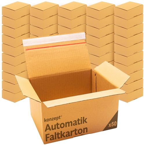 Konzept 11 - Versandkarton 20x15x10cm Set 50 Stk. Faltkartons mit Deckel Selbstklebend, Kleine Kartons zum Verschicken, Umzug & Verpackung, Verschiedene Größe