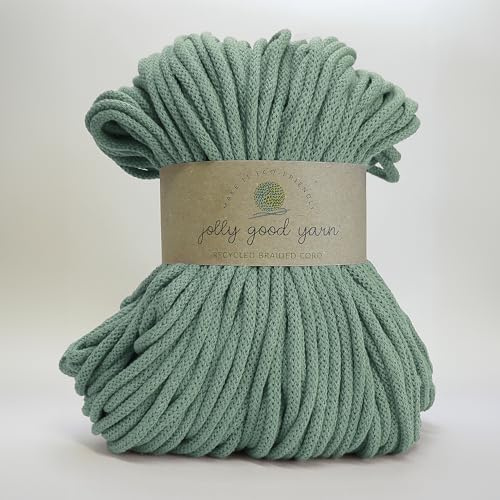 5mm Braided Macrame Cord Rope by Jolly Good Yarn, Soft Recycled Cotton, 100m (500g), Wall & Plant Hangers, Textile Jewellery, Decorations (Sidmouth Sea Green)
