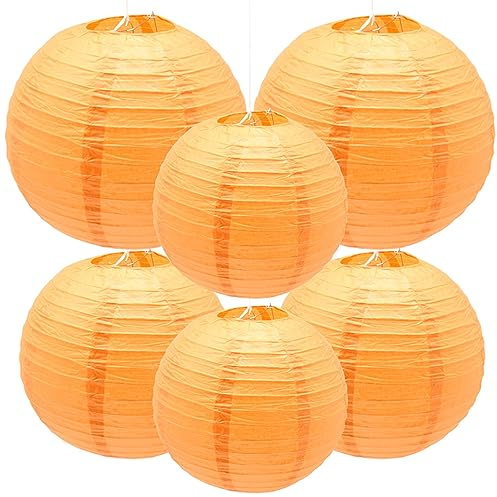Yosawa 6 Pcs Paper Lanterns Decorative Round Paper Lantern Hanging Papers Lanterns for Party, Classroom, Wedding, Halloween,Christmas,Home Decoration （ 8”10” 12”/Orange）