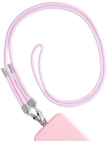 AHABIPERS Cadena de Teléfono Celular Universal, Nylon Parches de Cordón para Teléfono Móvil, Ajustable Cordón Correa Cuerda para el Cuello Compatible con iPhone/Samsung y Mayoría de Phones - Rosa