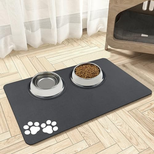 Mavicen Dog Food Mat, 30 * 50cm Super Absorbent Dog Food Mats for Floors, Anti-Slip and Leak-Proof, Easy to Clean, Pet Food Mat, Cat Feeding Mat, Multiple Sizes, Dark Gray