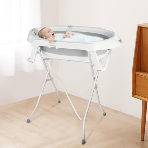 OHMG Babybadewanne mit Gestell 82cm,Faltbare Badewanne Baby,Babywanne mit Ständer Sicher für Ihr Baby,Babybadewanne Neugeborene,Baby Wanne Groß Volumen