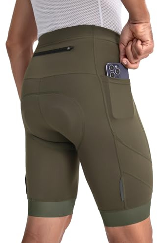 BERGRISAR Men's 4D Padded Bike Shorts Cycling Shorts with Zipper Pocket Biking Bicycle Shorts Army Green Medium