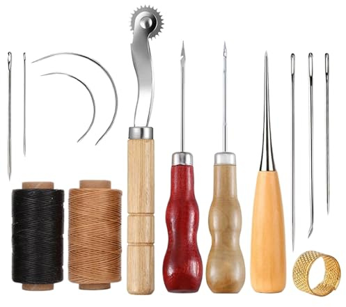 Strumenti di lavoro in pelle, kit di utensili in pelle | Kit artigianale in pelle professionale | Ago filo ergonomico awl foro per la riparazione di cuoio