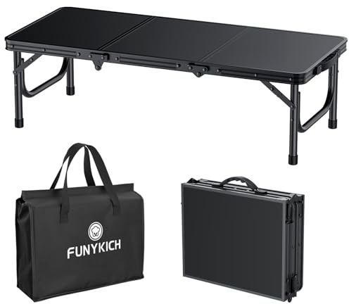 FUNYKICH 3ft Low Folding Camping Table with Carry Bag, 34.2'' Lx15.7'' W Portable Picnic Tables, Lightweight Thicker Aluminum Beach Table with Carry Handle for Beach, Camping, Picnic, Black