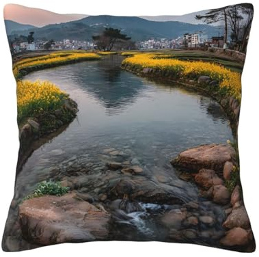 Jzmty 20 in X 20 in Four Seasons Pillowcase Double-Sided Rapeseed Fields Print with Zipper for Sofa Backrest Bedroom Guest