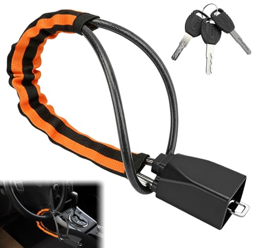 Antivol de Volant de Voiture,Bloque Volant Voiture,Bloc Volants Voitures Antivol Haute Visibilité,Double Verrouillage Antivol Volants Voitures avec 3 Clés,Universel pour Auto,Camping-Cars (Orange)