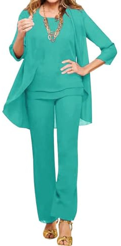 shownicer Completo Donna Elegante Tailleur 3 Pezzi Set Madre della Sposa Abiti Pantaloni in Chiffon Completi da Cerimonia Festa Set Taglia Grande Abbigliamento per Matrimoni A Verde2 XL