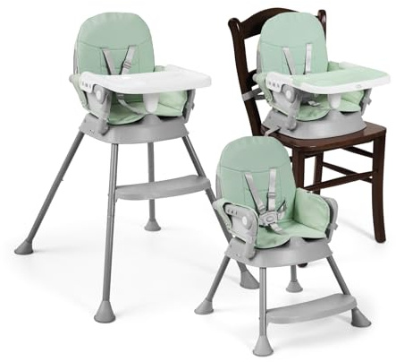MS BabyWorld - Chaise haute BELLY pour bébé | Convertible en rehausseur et en chaise | 3 en 1 | Chaise haute pliable avec siège rembourré et repose-pieds (Spoon Vert)