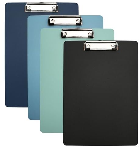Mapille Klämbräda A4 plast, 4 stycken clipboard med metallklämma, skrivbräda, klämmapp A4 för kontor, skola och lager, urklipp dokumenthållare i 4 färger