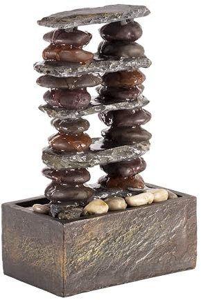 Alpine Corporation TT8002 Indoor/Outdoor Tabletop Stacked Rocks Eternity Fountain, Modern Rocks Tabletop Fountain 12, Brown